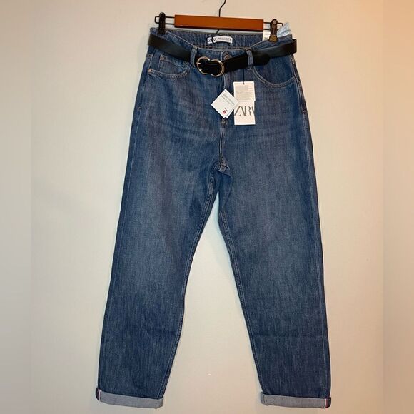 Zara Z1975 selvedge belted relaxed fit jeans size 4 - Picture 5 of 9